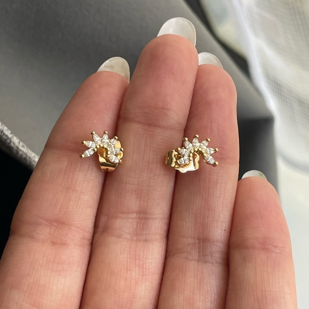 New, 18k Gold Filled Stud Cubic Zirconia Baguette Earrings